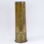 A First War Period trench art cannon shell case, Chinese labour Corps, engraved Oriental and