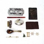 Various interesting collectables, including a blonde tortoiseshell and mother-of-pearl inlaid