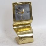 DAVID MARSHALL - a cast-bronze and aluminium zig-zag clock (quartz movement), signed, width 10.
