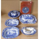 A Spode Italian pattern vegetable tureen and cover, matching serving dishes, jug, and a Dictionary