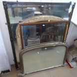 A Victorian gesso and gilded arch-top over mantel mirror, W92cm, H110cm, a 19th century ebonised and