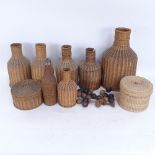 A collection of wicker containers and boxes, largest height 34cm