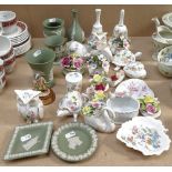 Wedgwood green Jasperware vases and dishes, Aynsley boxes, etc