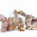 A Vintage Steiff Piccy pelican doll, small Steiff duck, and 2 bunnies (4)