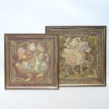 A pair of Oriental Buddhist relief embroidery pictures, depicting deities riding animals, largest