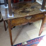 An Antique oak side table with single frieze drawer, raised on chamfered legs, W87cm, D58cm, H72cm