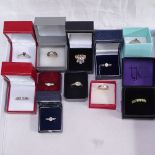 11 various modern stone set silver dress rings, boxed