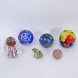 6 various glass paperweights, including Satara and Caithness