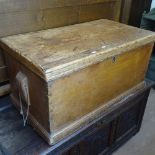 A Victorian pine blanket chest, W88cm, D49cm, H45cm