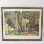 E L Turner A.R.C.A., watercolour, Cornish tin mine, 37cm x 49cm, framed