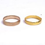 A 22ct gold wedding band, 1.9g, and a 9ct gold wedding band, 1.9g (2)