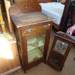 An Edwardian banded mahogany music cabinet with glazed door, W50cm, D35cm, H126cm, and a 1920s 3-
