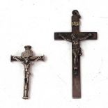2 unmarked white metal crucifix, largest height 14.5cm (2)