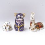 3 Royal Crown Derby paperweights - koala, dormouse and lahma, length 14cm