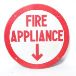 A Vintage red and white enamel fire appliance wall sign, diameter 39cm