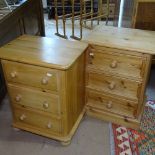 2 modern polished pine 3-drawer bedside chests