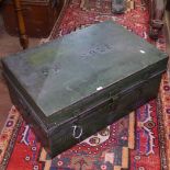 An Antique green painted metal trunk, named to F H Cole, W68cm, D45cm, H30cm