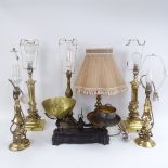 2 pairs of brass table lamps, and 2 other brass lamps (6)