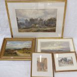 E A Still, watercolour on paper, sunset landscape, watercolour, castle study, and 3 other pictures
