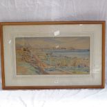 Anne Dorrien-Smith, watercolour, coastal study of Retimon, Crete, 27cm x 53cm, framed