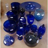 Bristol blue glassware, including decanter and stopper, 23cm, a pedestal comport, goblets, etc