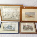 G Sheere, interior study, and 3 other various watercolours (4)