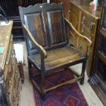 An Antique panelled oak Wainscot chair