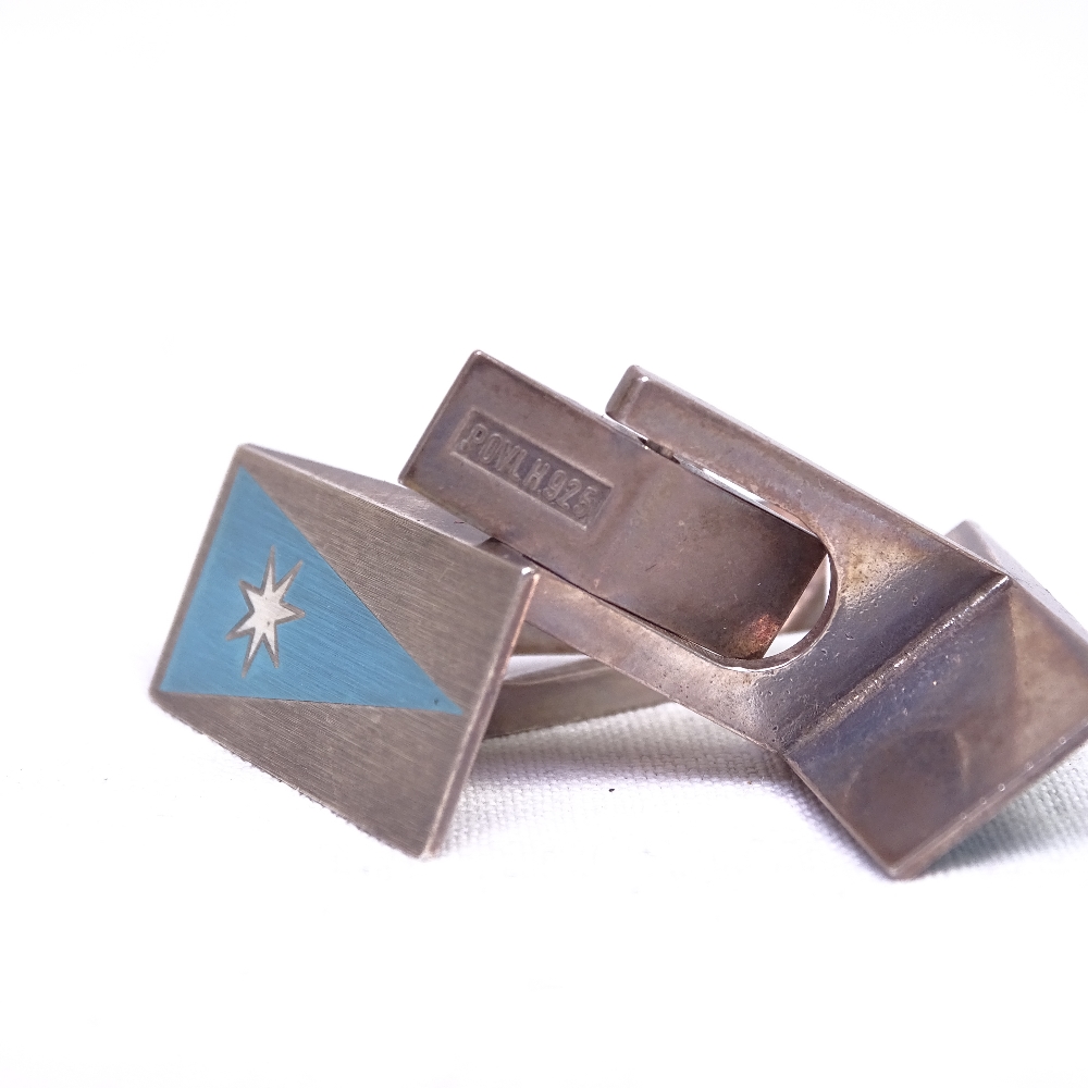 A pair of silver and enamel cufflinks by Poul Hansen for the Maersk Shipping Line, Denmark, in - Image 2 of 2