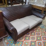 An early 20th century studded leather-upholstered 2-seater settee, L178cm, H85cm, seat height to top