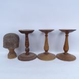 4 turned wood hat/wig stands, largest height 31cm (4)