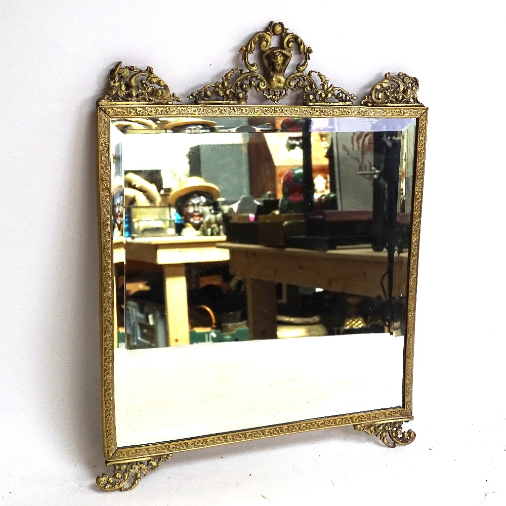 A 19th century brass-framed double-sided wall mirror/menu holder, height 32cm