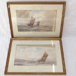 Pair of watercolours, sailing boats off the coast, 30cm x 50cm, framed