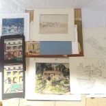 A folio of prints, watercolours and drawings