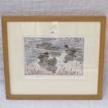 Peter Partington, artist's proof coloured etching, Teal, signed in pencil, image 7.5" x 11", framed