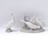 A Lladro group of 3 ducks, length 22cm overall, and a NAO duck