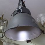 A painted aluminium industrial hanging light fitting, stamped Kliegl Bros, L55cm