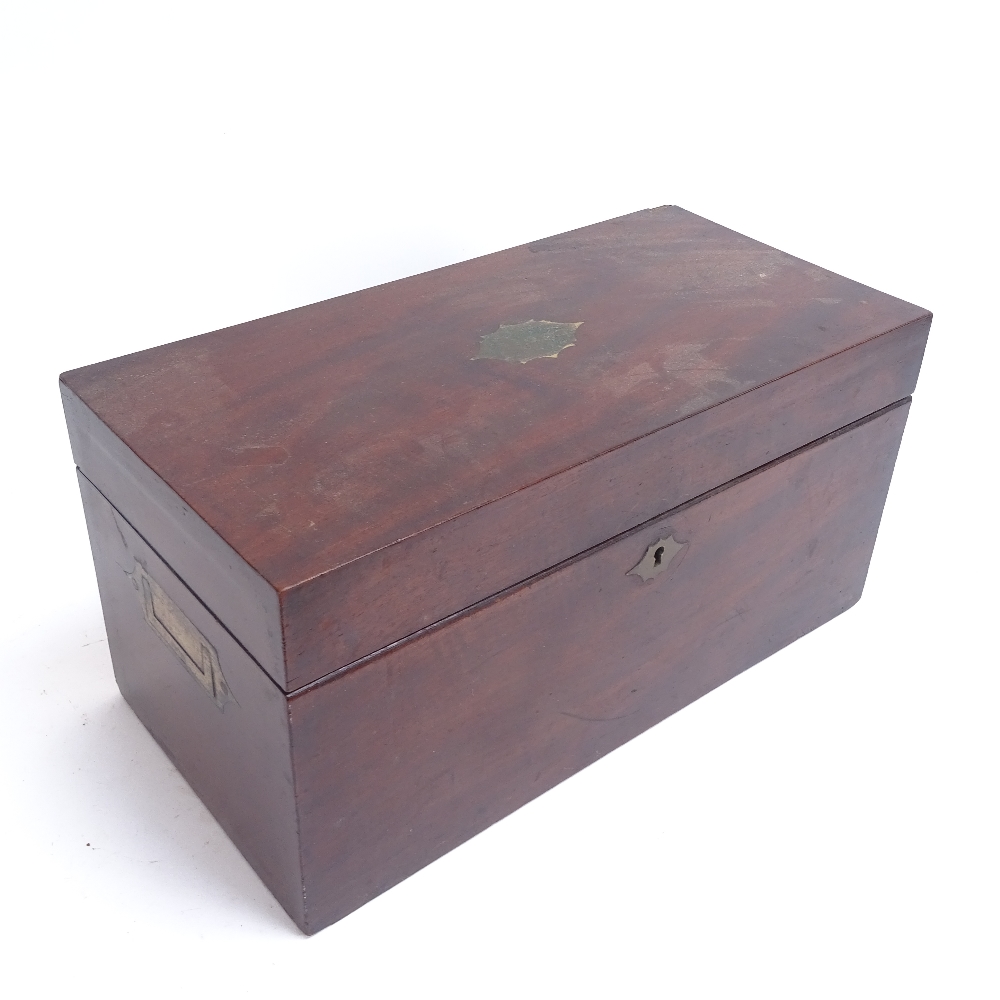 A 19th century mahogany rectangular tea caddy, with internal central glass bowl and removable - Image 3 of 3