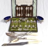 A cased Sheffield plate teaspoon and preserve spoon set, in fitted case, by Slater Brothers, a