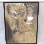 Pens and crayon study, nude figure, signed and dated '88, 92cm x 76cm, framed