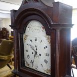 An 18th century 8-day longcase clock, having a 12" arch-top painted dial and 2 subsidiary dials,