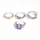 4 silver stone set designer rings, including Givenchy, Fossil, Esprit and Chanti, 24g (4)