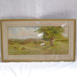 George Oyston, watercolour, countryside view, 25cm x 53cm, framed