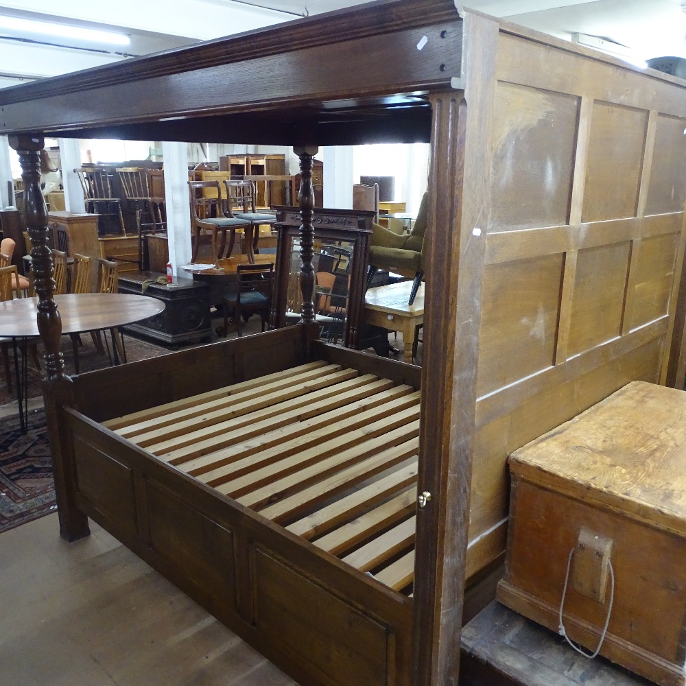 A good reproduction Tudor style full tester bed (5'), with fielded panelled head and footboard, - Image 3 of 3
