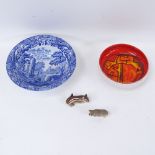Spode Italian pattern fruit bowl, a Poole dish, a pig and a chipmunk