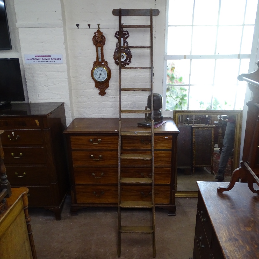 A Vintage polished pine folding library ladder, overall length 250cm - Image 3 of 3