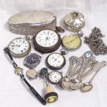 A silver fruit design paperweight, an oval silver-topped toilet jar, various pocket watches,