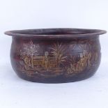 A large Oriental painted and gilded tin jardiniere, length 44cm