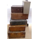 Quantity of various Deed and pine travelling boxes, largest length 55cm (6)