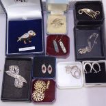 10 various modern silver brooches, earrings etc, boxed