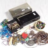 An Indian silver plated cigarette box, inscribed Sahiwal, ivory bead necklace and various other